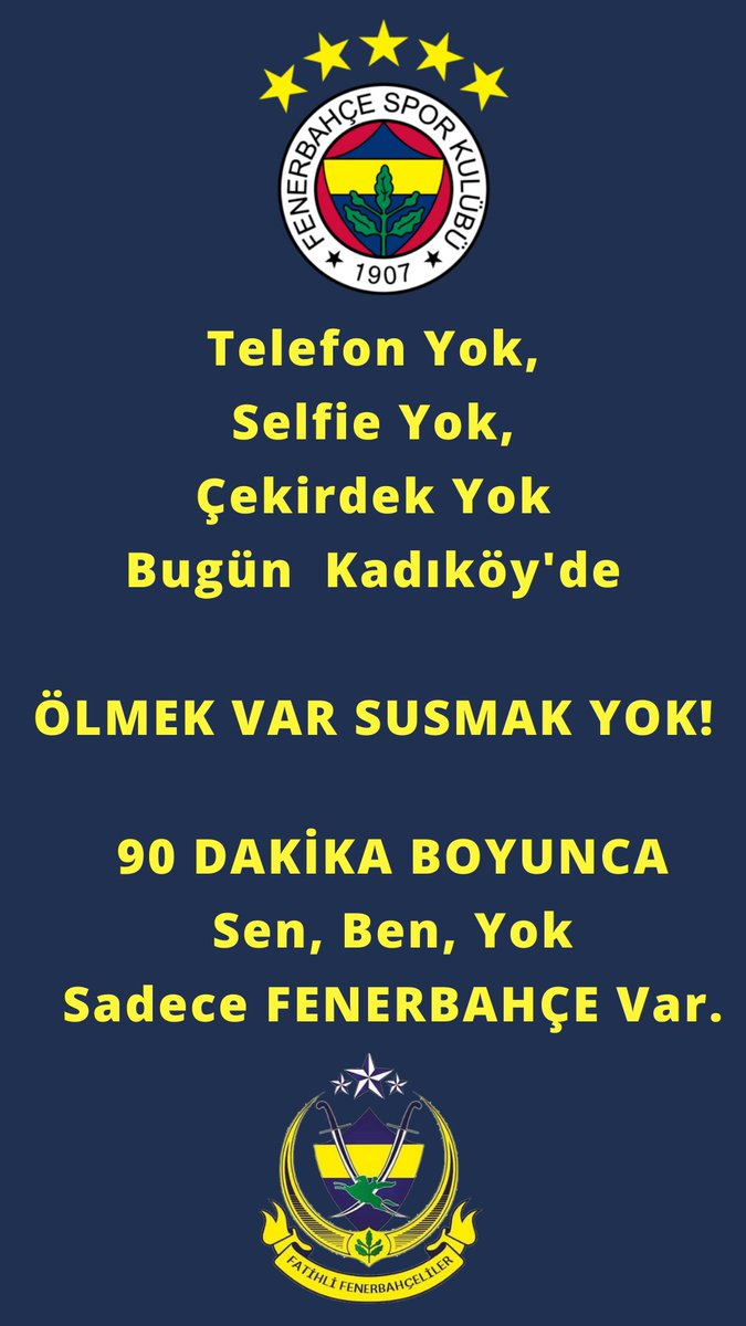 Telefon Yok,Selfie Yok,Çekirdek Yok Bugün Kadıköy'de ÖLMEK VAR SUSMAK YOK! #fenerinmacivar #Fenerbahce #susmakyok @Fenerbahce