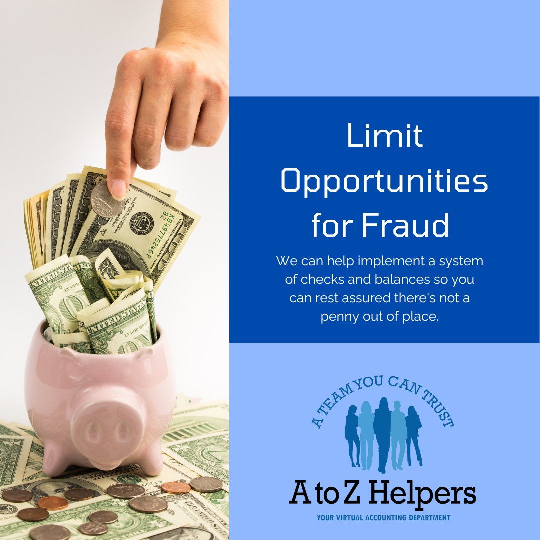 AtoZHelpers's tweet photo. We understand the importance of fraud prevention. Let us be your trusted partner in achieving financial security and peace of mind.

Get started by filling out our Initial Questionnaire Form at https://t.co/0vGy2jsvvL

#atozhelpers #VirtualAccountingDept #fraud #checksandbalances https://t.co/iRQPxWce3R