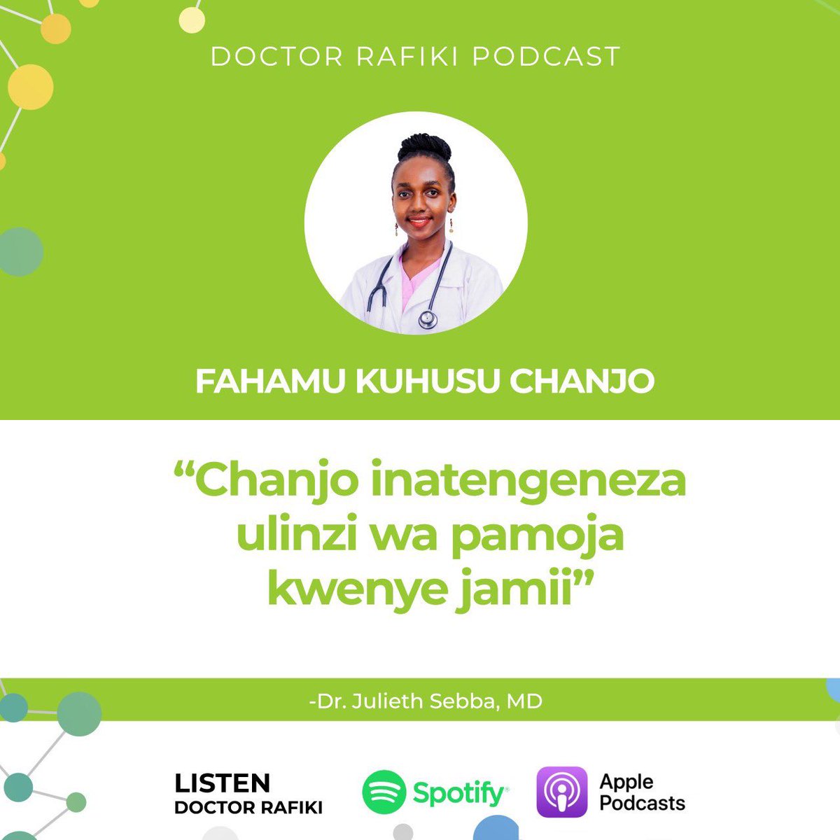 Umewahi kusikia neno “herd immunity”? Kwenye episode hii ya @DoctorRafiki tunaongelea swala zima la chanjo. Karibu uungane nasi kupitia lik hii: open.spotify.com/episode/7kPtUM…