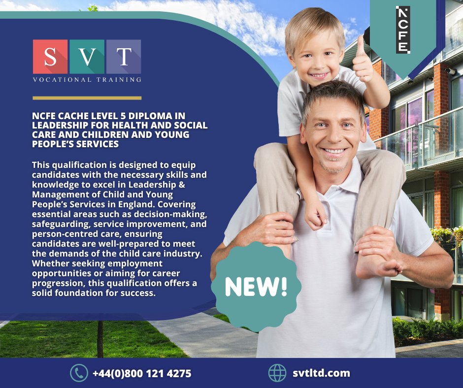 🚨 NEW COURSE ALERT INCOMING 🗣 The NCFE CACHE Level 5 Diploma in Leadership for Health and Social Care and Children and Young People’s Services (England) is now available at SVT 💻📚👨‍👧 Call the SVT team for details on +44(0)800 121 4275 #svtltd #healthcare #learning #education