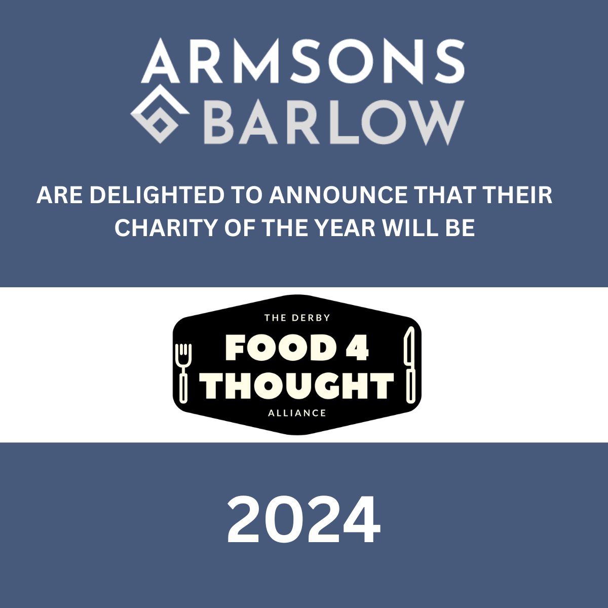 This year we are delighted to be supporting <a href="/DerbyFood4TA/">Derby Food 4 Thought Alliance</a> 

Established in 2020,  <a href="/DerbyFood4TA/">Derby Food 4 Thought Alliance</a>  supports people in Derby who are experiencing food insecurity, through food provision, signposting, support and advice.  lnkd.in/etzdqUxH