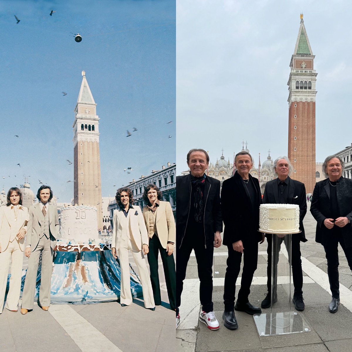 48 anni fa festeggiavamo i DIECI ANNI di vita facendo una foto STUPENDA che è rimasta nella nostra STORIA in PIAZZA SAN MARCO. Domani ALLE 11:00 apriranno le vendite per la DATA ZERO che faremo all’ARENA DEL MARE 42°15° di #TERMOLI. #Pooh #amiciXsempre #Venezia