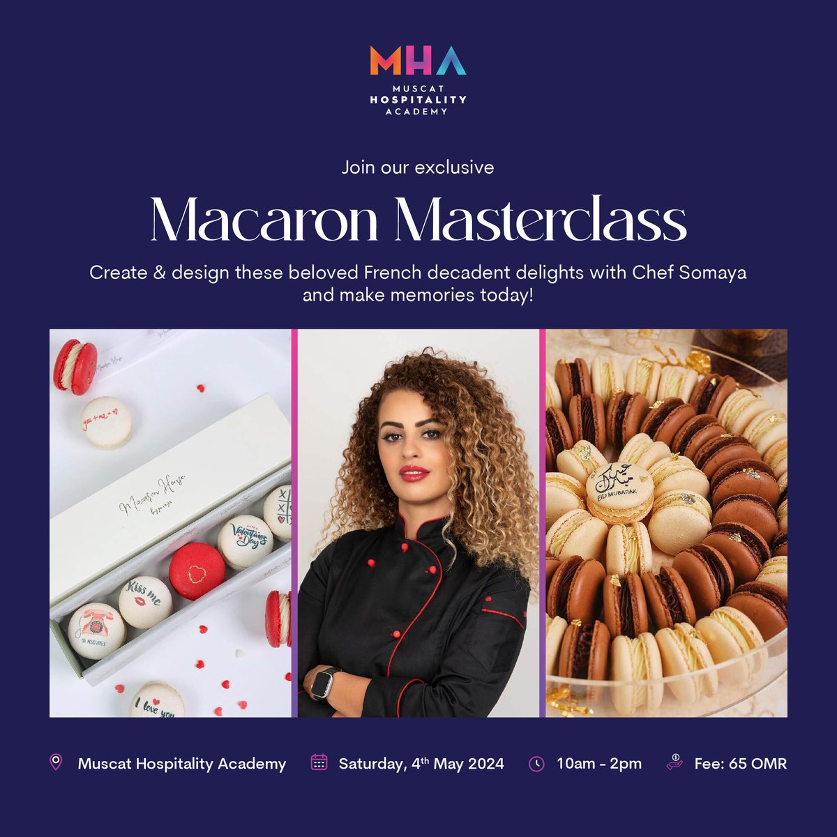 MHA_Oman's tweet photo. join our Macaron Masterclass to create these French decadent delights.Learn the recipe, folding &amp; piping techniques with some tips and tricks having fun along the way.

Register now: https://t.co/7RuiEBG1Yf

#MHA https://t.co/OfWriug0bG