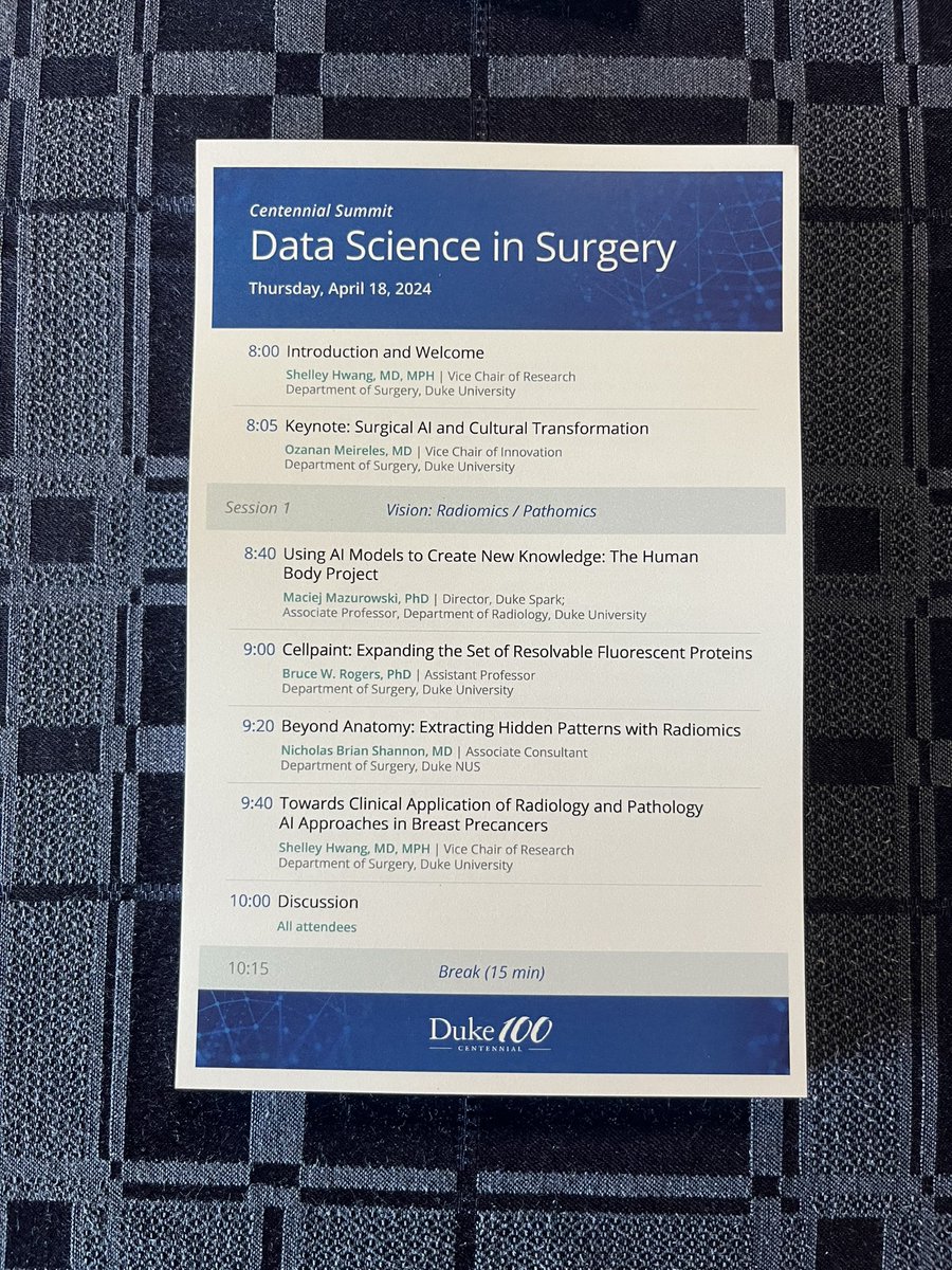 #DukeSurgery Vice Chair of Innovation, Dr. Ozanan Meireles, kicked off our Centennial Summit on Data Science in Surgery, with a talk on Surgical AI and Cultural Transformation

#Duke100