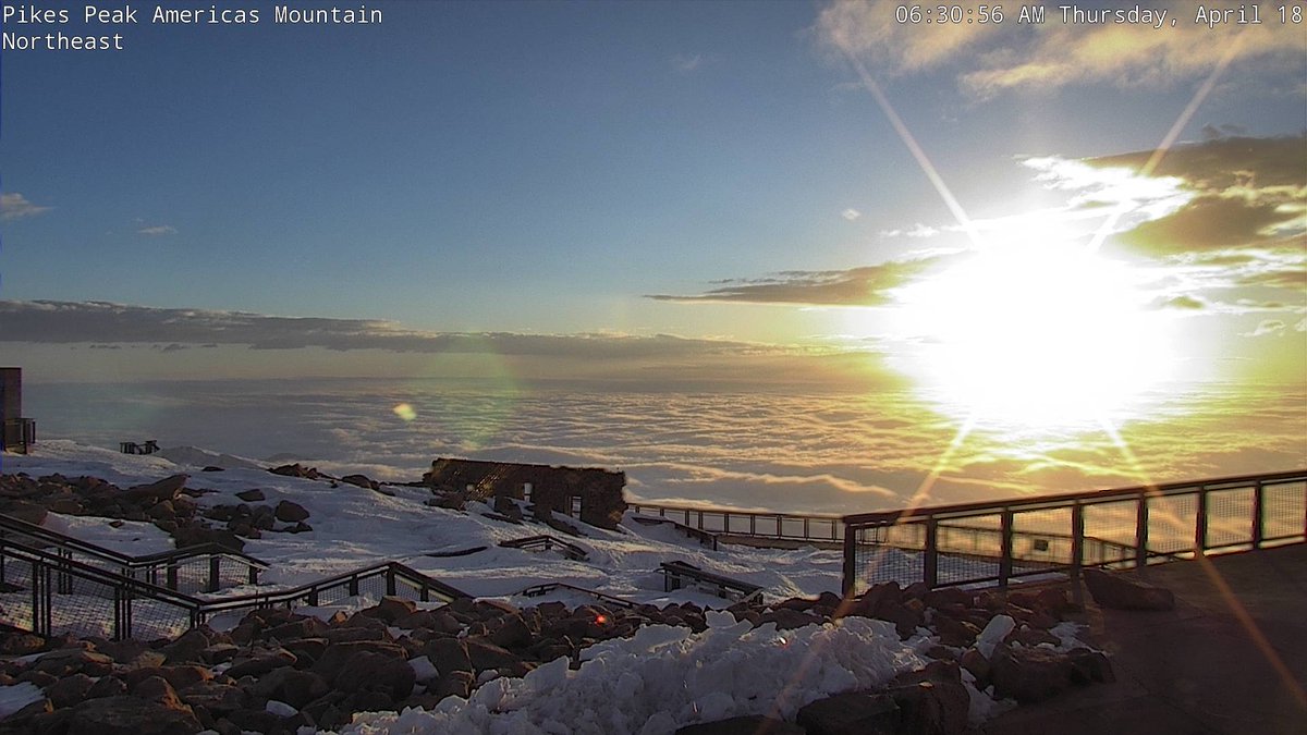 Sunrise on Pikes Peak while we are socked in with low clouds down low in #coloradosprings #cowx