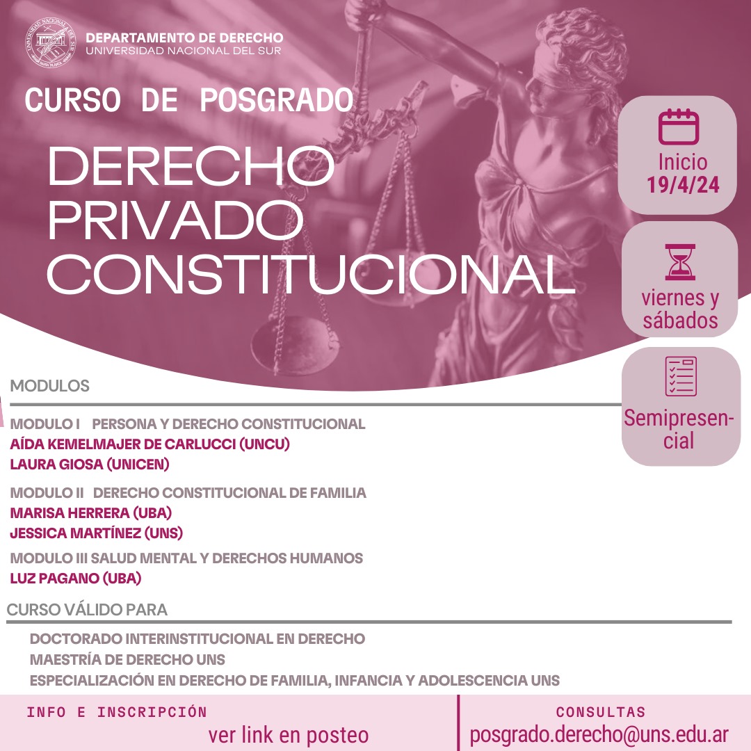 derechouns's tweet photo. 📣 #Posgrado | "Derecho Privado Constitucional" ⚖️
➡️Inicia este viernes 19 de Abril
📧 Consultas: posgrado.derecho@uns.edu.ar
📌 Información e inscripciones: https://t.co/88Tr7mOjaQ
#PosgradosUNS #DerechoUNS #UNS #cursodeposgrado #posgrado https://t.co/MY674eF2gT