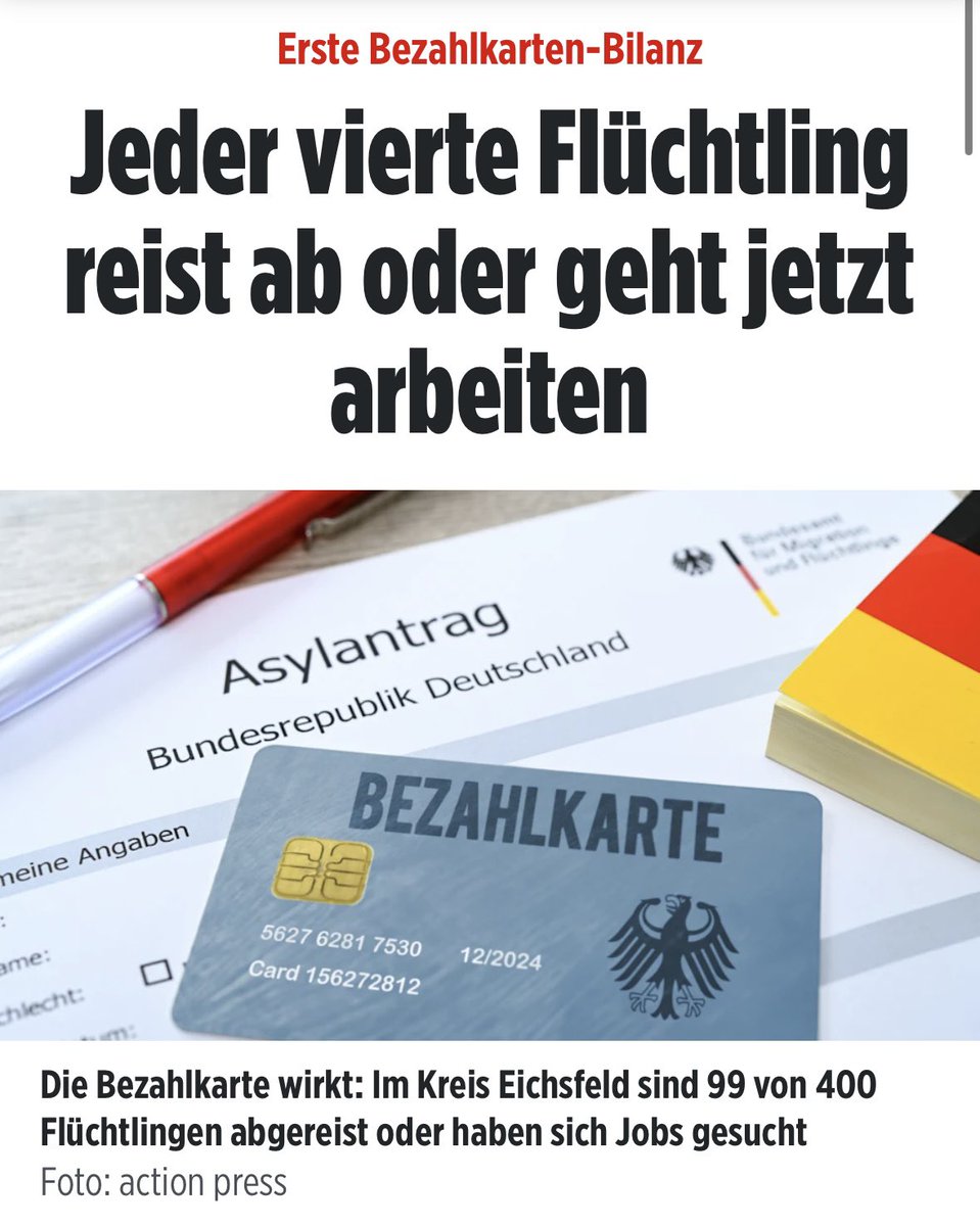 Die #Bezahlkarte beginnt zu wirken. Hoffentlich bald bundesweit in allen Kreisen und Kommunen! #Migration #Asyl ➡️ m.bild.de/politik/inland…?