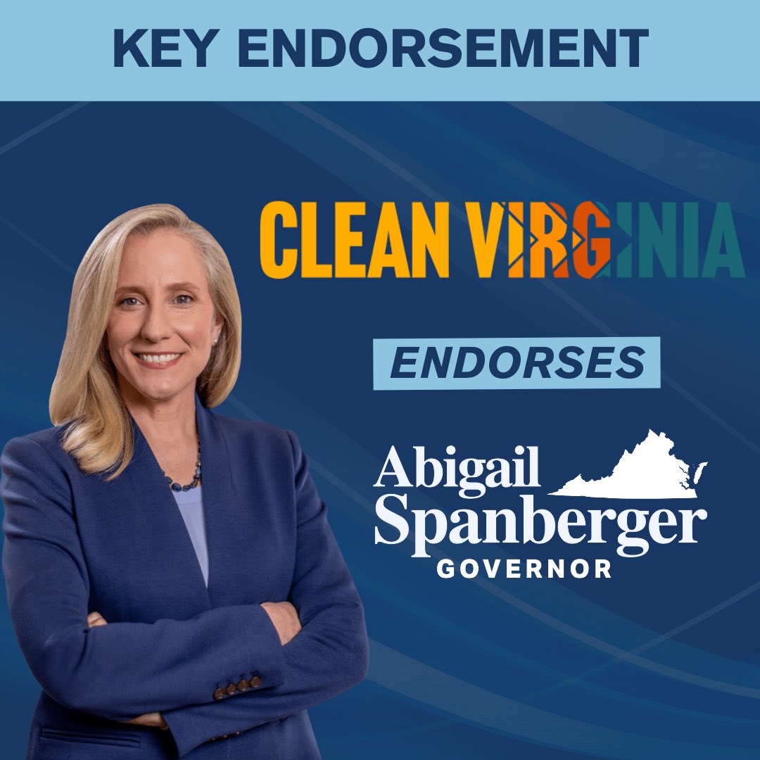 🚨ICYMI — I’m honored to be endorsed by @clean_virginia to serve as the next Governor of Virginia! Virginia can be a true leader in cleaner and more affordable energy — as well as an economic powerhouse when it comes to the jobs of the future. Thank you for your support!