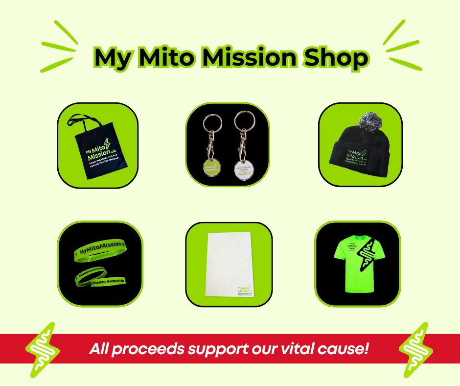 We have a fab range of My Mito Mission merchandise in our online shop, with new lines being added regularly.  Take a look by clicking the link below, all proceeds go towards mito research, awareness and support.

mymitomission.uk/mito-shop/

#mymitomission #mymitoshop #charitymerch