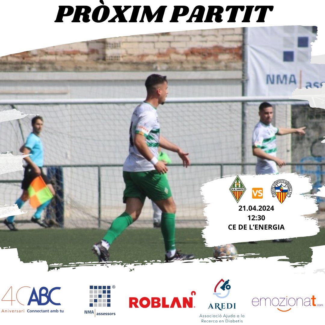 uesants's tweet photo. PRÒXIM PARTIT

🏆 Lliga Elit J26
🆚 @CESabadell
📅 Diumenge 21 d'abril
⌚️ 12:30
🏟️ Camp de Futbol de l'Energia

#orgullsantsenc⚪🟢 https://t.co/DeOyYtxHos