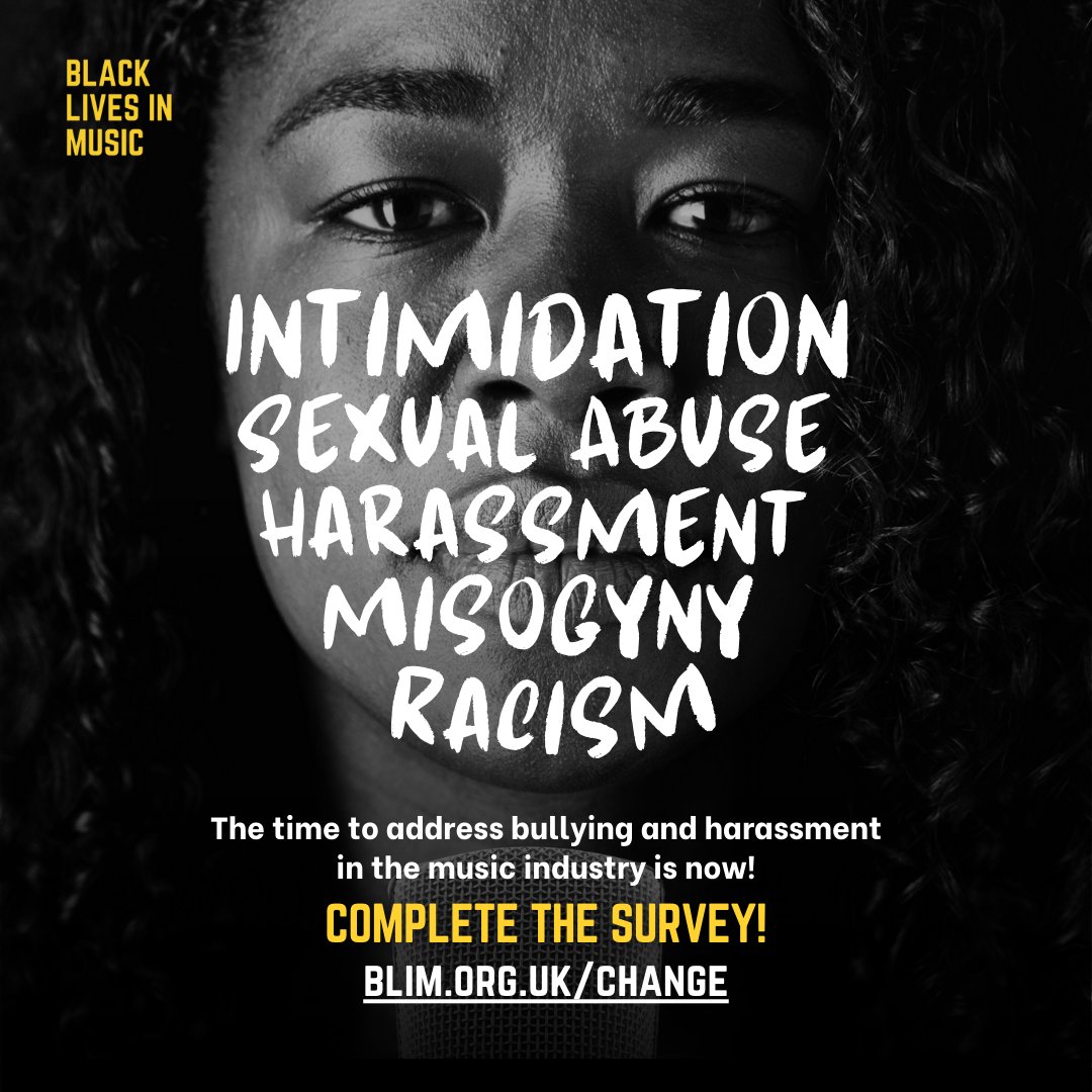 Supporting @BLKLivesinMusic with their new survey to collect experiences of misogyny, racism and harassment in the music industry, please contribute and please share: blim.org.uk/onevoice/