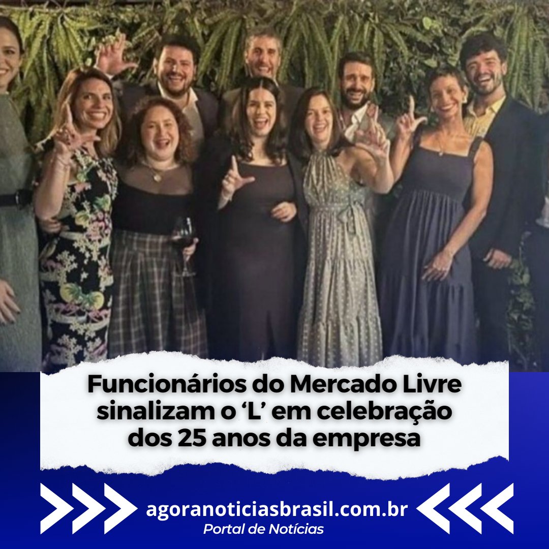 Funcionários do Mercado Livre sinalizam o ‘L’ em celebração dos 25 anos da empresa agoranoticiasbrasil.com.br