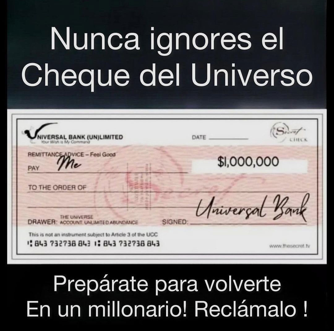 PiensaPositivoR's tweet photo. ✨🌟Vibro en Abundancia🌟✨

✨💰Cheque del universo💰✨

🙏💰Decreta: HECHO ESTÁ💰🙏 https://t.co/DVlZA295Pz