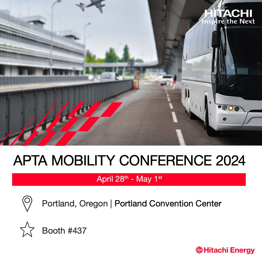 🚊 Heading to #APTAMobility24? So are we! Meet us at booth 437 to see how we're electrifying the future of transportation. Get into solutions that boost efficiency & cut costs. Don't miss out—let's shape sustainable mobility together! #ProudToBeHitachiEnergy #HitachiEnergyUS