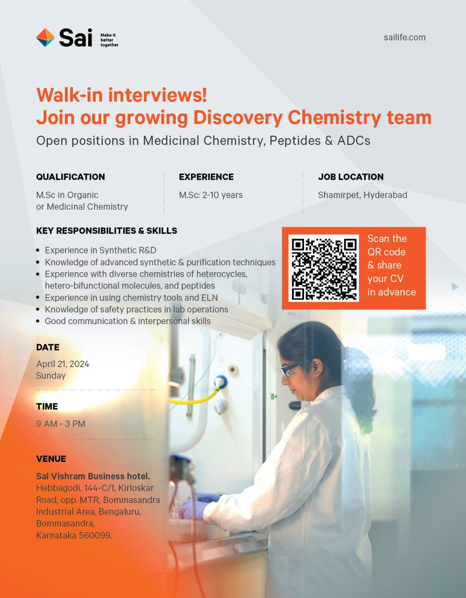 #sailifesciences #walkininterview #pharmajob #bangalorejobs