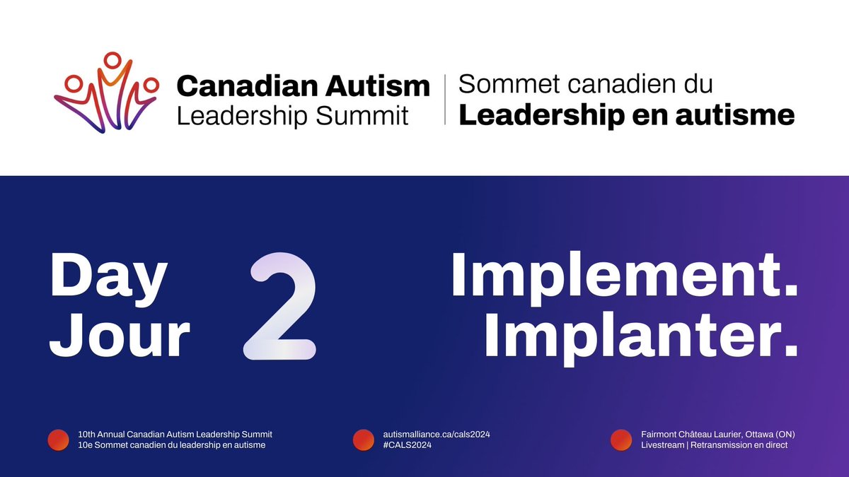 With the learnings from Day 1 of #CALS2024 under our belts, we are ready to take action on progressing a #NationalAutismStrategy in Canada.

Today’s theme is “Implement,” focusing on tangible actions to advance the rights of #Autistic people and their loved ones across Canada.