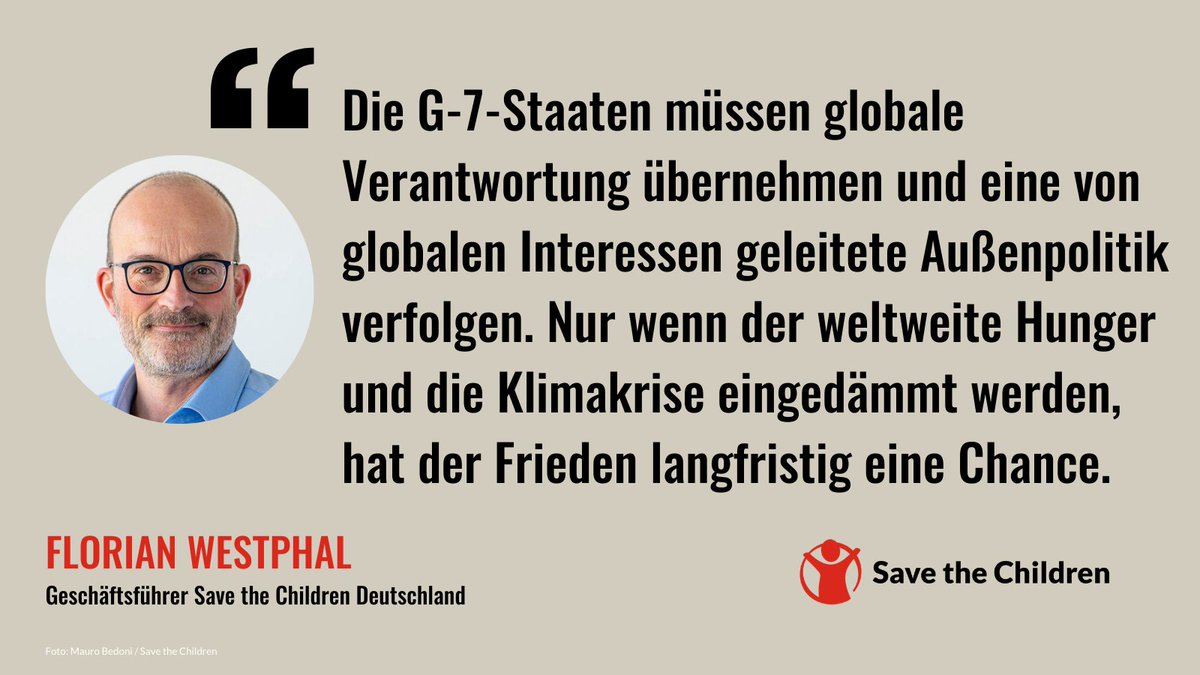 PRESSESTATEMENT: Save the Children appelliert an die Teilnehmenden des #G7-Treffens, bei ihren Entscheidungen die essenzielle Bedeutung von Entwicklungszusammenarbeit und humanitärer Hilfe für eine erfolgreiche Außenpolitik zu berücksichtigen. ➡️savethechildren.de/fileadmin/user…
