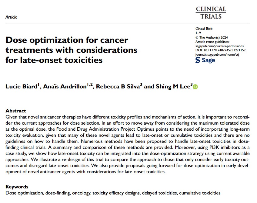 ColinBBegg's tweet photo. Researchers from Columbia University and Université de Paris Cité illustrate the importance of using designs that include late-onset toxicities in dose-finding clinical trials. @uni_uparis @BiardLucie @SCTorg @LGM_biostats #doseoptimization #FDA https://t.co/N6kdLIYVWx