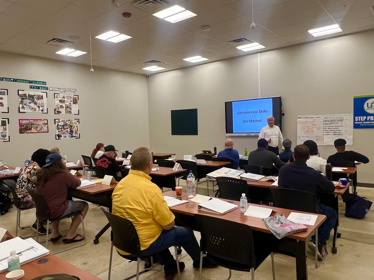 UPIndianRiver's tweet photo. Jim Mitchell is providing wisdom on how to ace your job interview in STEP this morning! Remember: 'Getting a job is hard. You don't have to do it alone!' #unitedagainstpoverty #treasurecoastfl #verobeach #jobsearch #hiring #communitysupportingcommunity https://t.co/aJawgNedI3