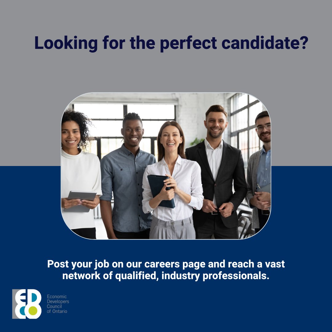 Are you on the hunt for the perfect candidate to join your team? Post your job on our careers page and connect with a vast network of qualified, industry professionals. ow.ly/yPPX50Re3uP #NowHiring #CareerOpportunity #EconomicDevelopmentOntario #EDCO #EDCOCareersPage