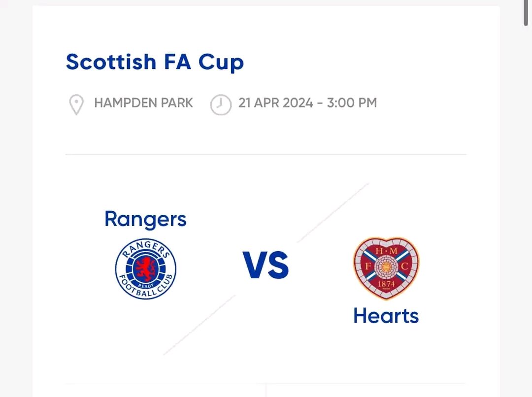 Next up for Rangers🔴⚪️🔵 🆚Heart of Midlothian 🏟️Hampden Park 🏆Scottish FA Cup 🗓️April 22nd 12:00am 📺RangersTV #ibroxfaithful #rangersfc1872 #UpTheGers #rangersdownunder #betterneverstops #RangersFC #nosurrender #WATP #oldfirm #rangerstillidie