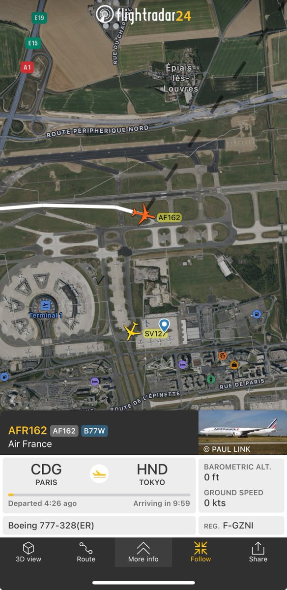 ✈️🆘↩️ #AirFrance flight #AF162 #AFR162 aircraft #B77W (F-GZNI) operating on April 18th, 2024 between #Paris #CharlesDeGaulle #CDG #LFPG 🇫🇷 and #Tokyo #Haneda #HND #RJTT 🇯🇵 has landed back at #CDG