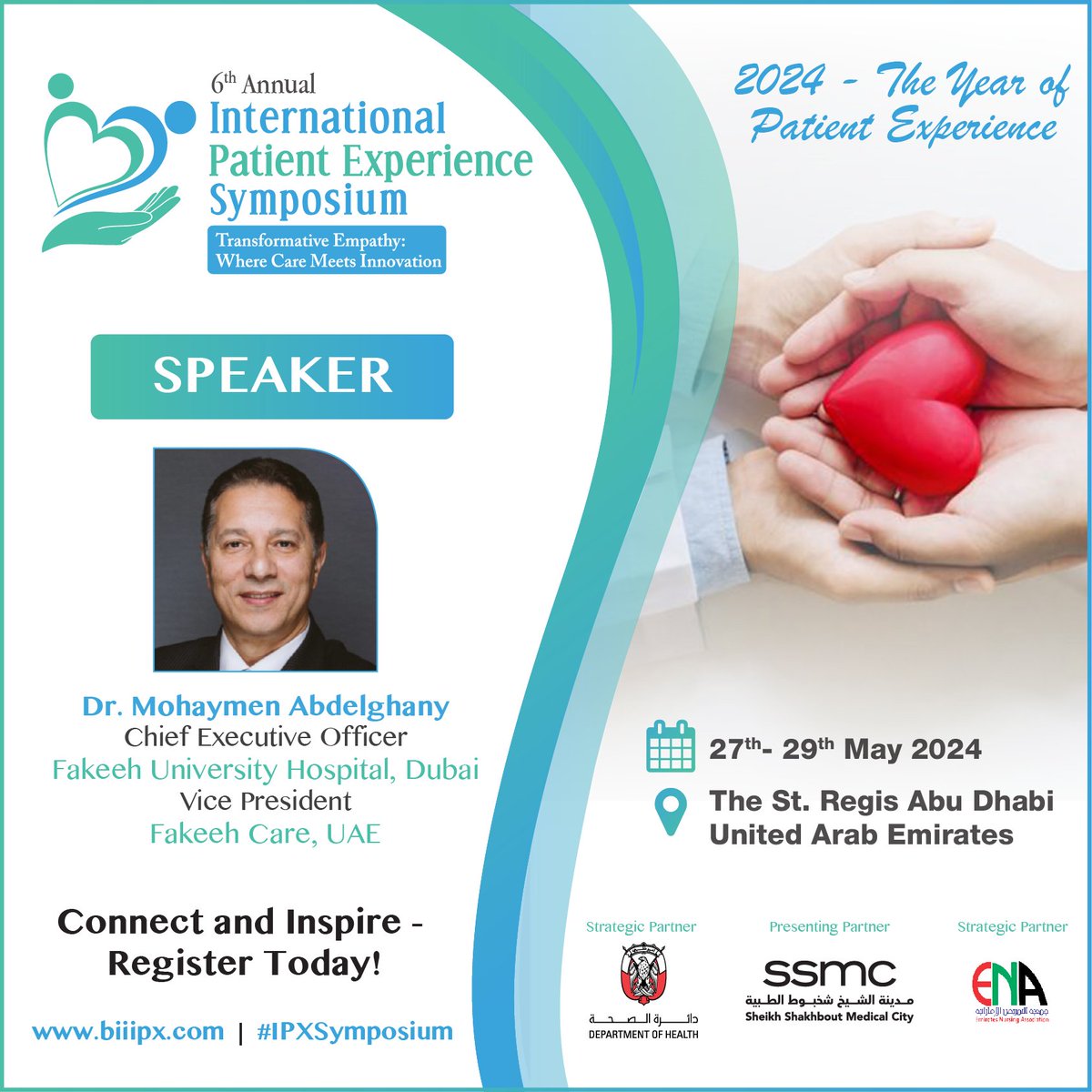 We're thrilled to announce that Dr. Mohaymen Abdelghany, CEO at @FUHCare , Dubai and Vice President at @FakeehCare , UAE, will be joining us as a featured panelist at the 6th Annual #IPXSymposium! Register Now to join us: biiipx.com/register
#healthcare #patientcare #patient