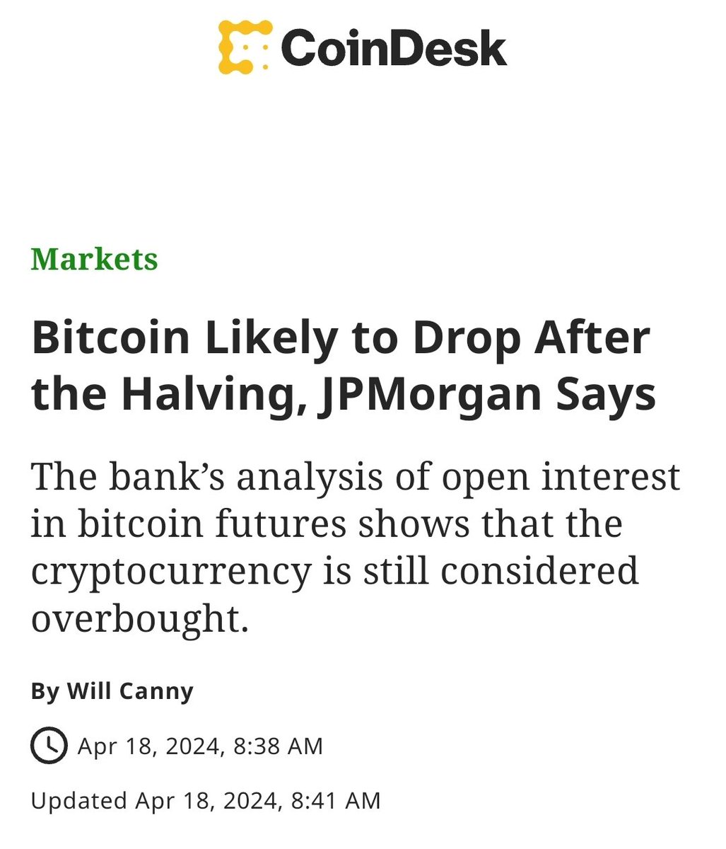 Thanks for the heads up, JP Morgan. Make sure you listen to JP Morgan. They will always tell you the truth. I'm grateful for reliable sources such as JP Morgan & Blackrock. They never lie & always want the best for us.