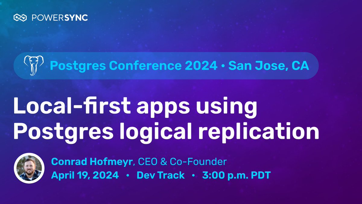 We'll be at @postgresconf in San Jose tomorrow! 

@cahofmeyr will be presenting on 'Local-first apps using Postgres logical replication.'

Reach out if you'd like to meet up!

CC @PostgresWorld @PostgreSQL 

#localfirst #postgres