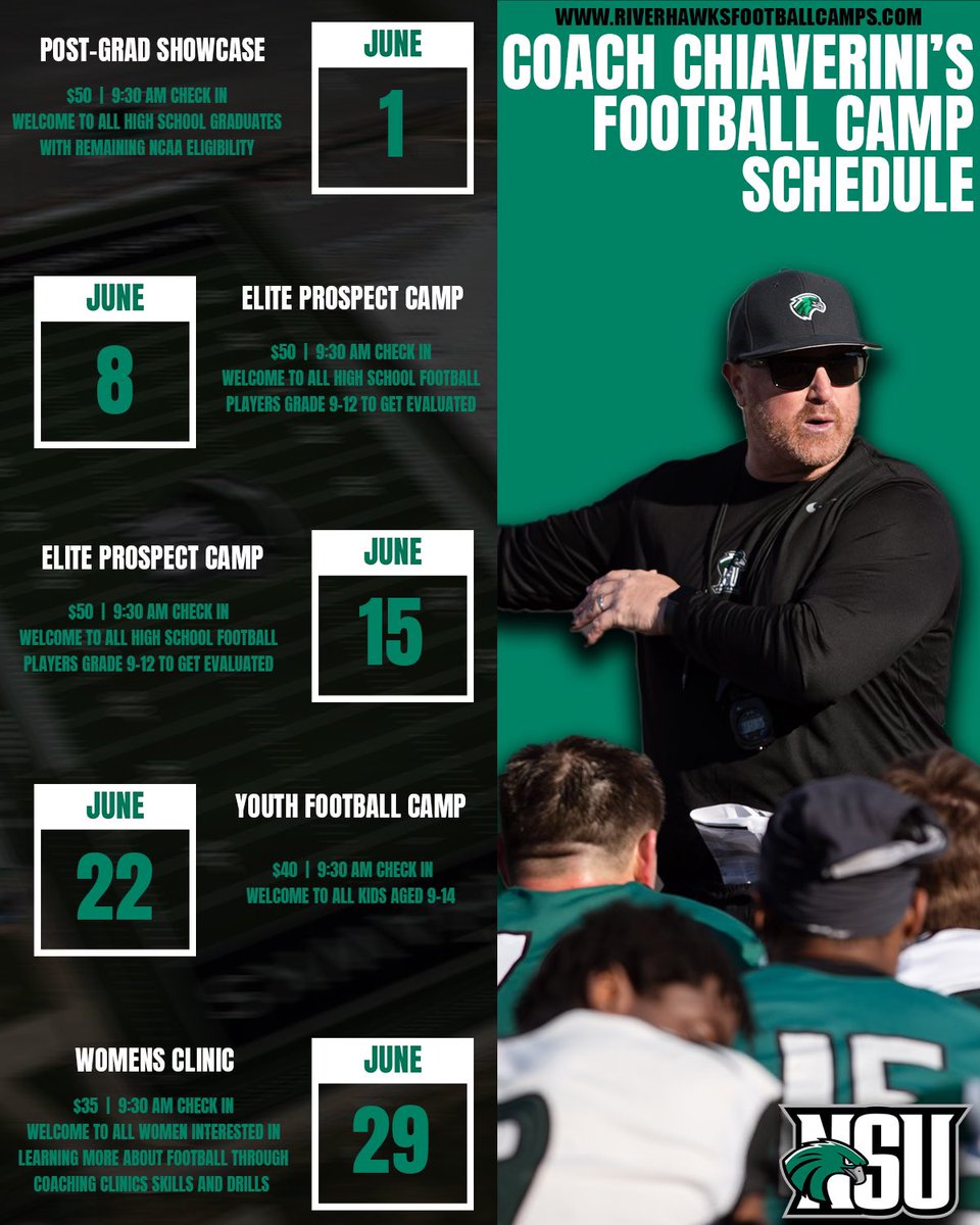 Camp Season is almost here! Click on the registration link and “Come to the Quah” riverhawksfootballcamps.com 🦅🔥🦅🔥🦅🔥🦅🔥🦅🔥🦅🔥