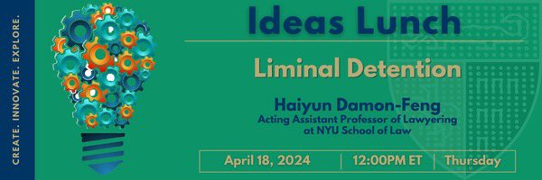 Starting in 3 hours: “Liminal Detention” Don't miss today’s talk from Professor Haiyun Damon-Feng, Acting Assistant Professor of Lawyering at NYU School of Law! Today, April 18, 2024 at noon ET DM for zoom details