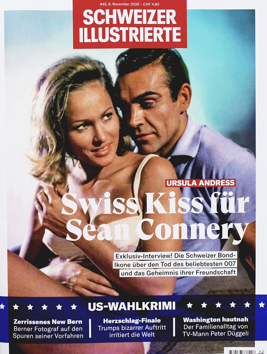 #BondOnTheCover - Ursula Andres’s and Sean Connery share a moment on the November 2020 cover of Schweizer Illustrierte