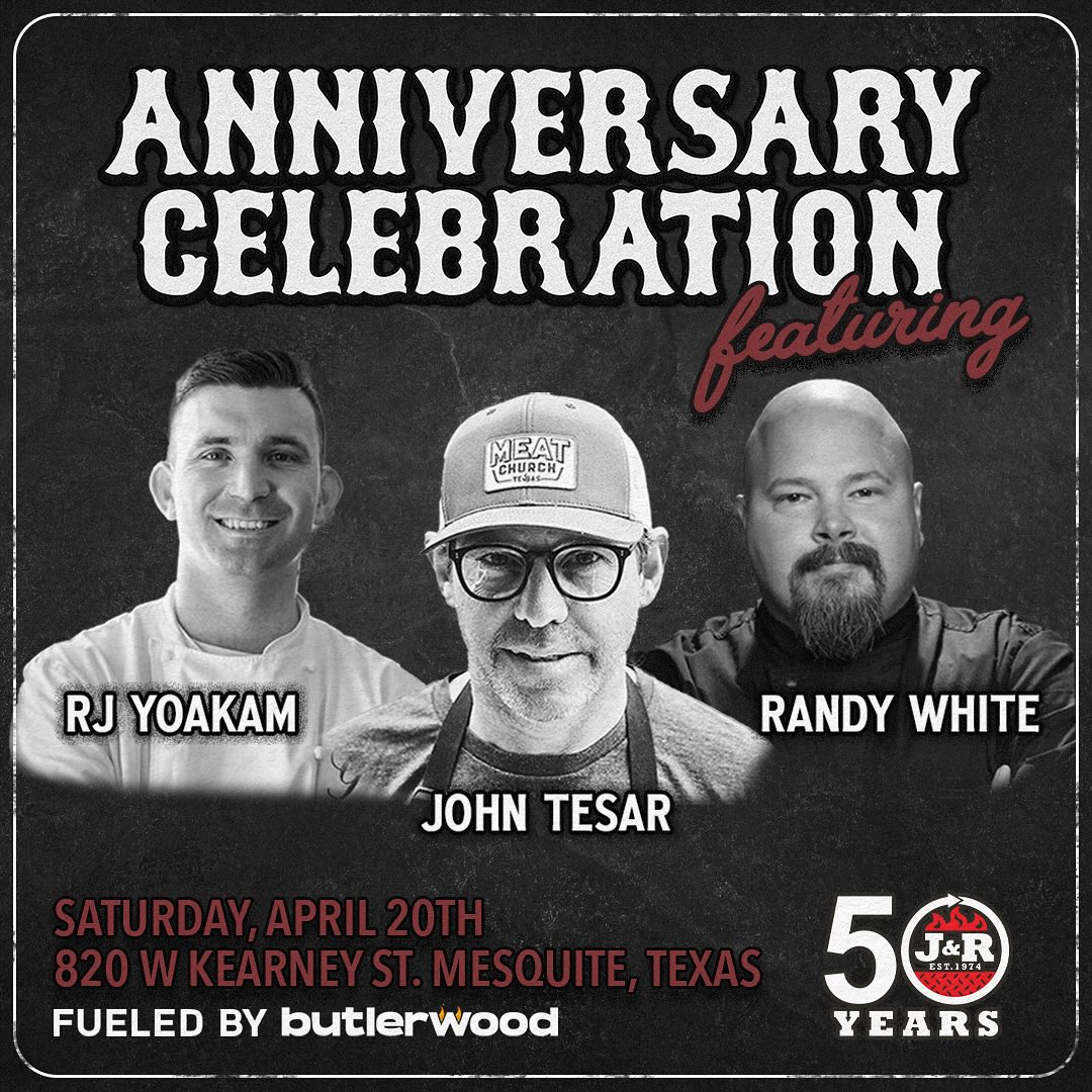 ButlerWoodInc's tweet photo. Who’s ready to party?!
This weekend join us as we help @JRManufacturing  celebrate 50 years of excellence in business! ButlerWood is proud to be a partner and sponsor of this celebratory event!
Come check out the J&R twst kitchen and all the other cool sponsor, pit masters, and partner brands that will be on sight! Good times and good food! See you in Mesquite, Texas on April 20th! 🔥🍻🎉