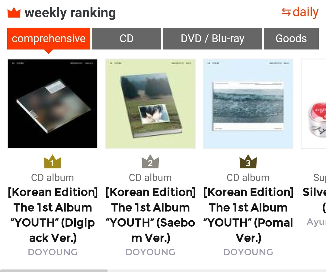 Doyoung album is top 3 in mu-mo shop in daily and weekly ranking 👏🏻🫰🏻🩵