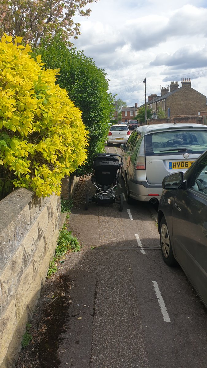 Council-mandated on-pavement parking should end now. But in the meantime, please cut hedges back.

#banpavementparking
#pavementsareforpeople

Essex Street, East Oxford.