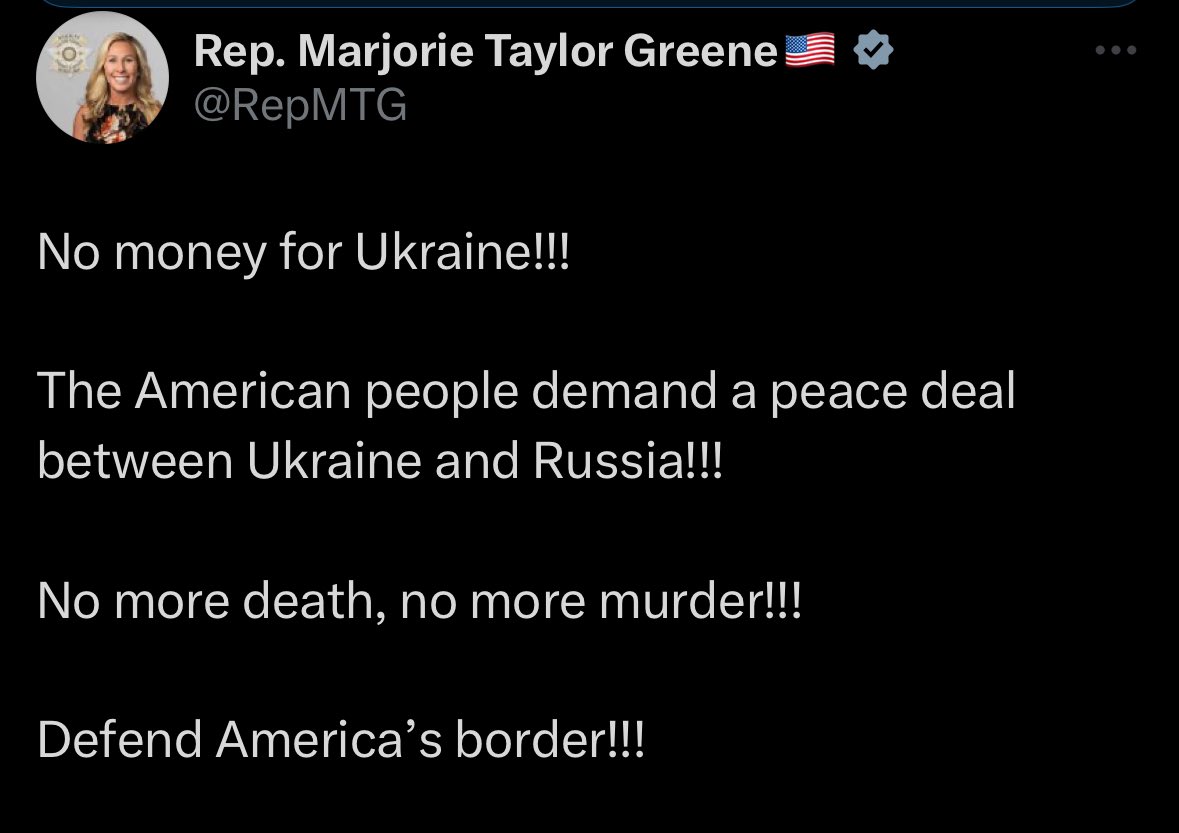 Marjorie Taylor Greene is not an aberration. The entire republican party is owned and operated by Vladimir Putin. She is just the loudest, dumbest, and most blatant about it. Traitors, every last fucking one of them.
