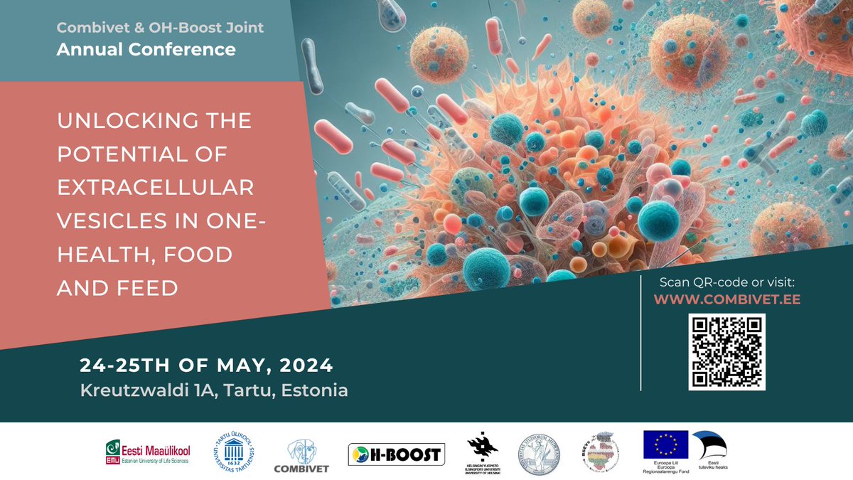 🚀Did you know that the registration deadline is open until 10th of May?

The 8th Annual EV Conference 2024 happens on May 24-25, starting right after #ExtracellularVesicles Research School!

Check out both events here: 
combivet.ee/events.html

 #EVConference #OneHealthEstonia