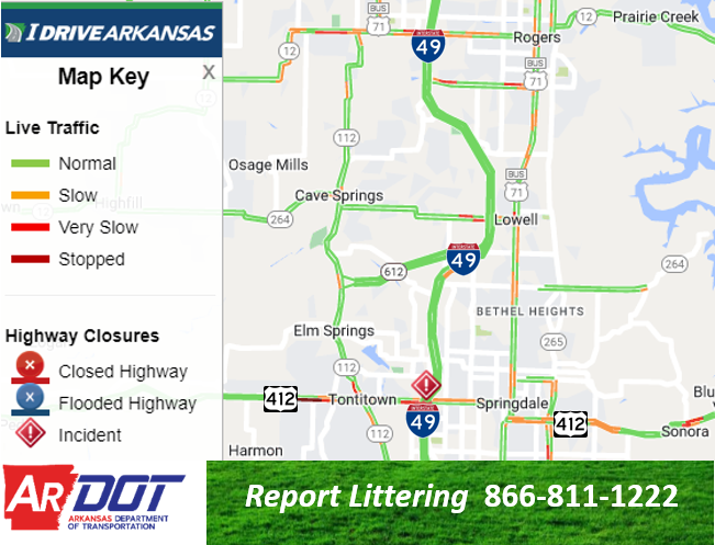 Washington Co: (UPDATE) Hwy. 412 EB remains blocked due to an accident just east of I-49 in Springdale.  Monitor at IDriveArkansas.com.  #artraffic #nwatraffic 
 twitter.com/IDriveArkansas…