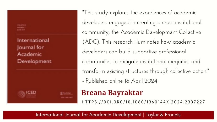 New release: 'Finding community through an academic development collective: overcoming constraints through strategic collaboration', by @breana - doi.org/10.1080/136014…