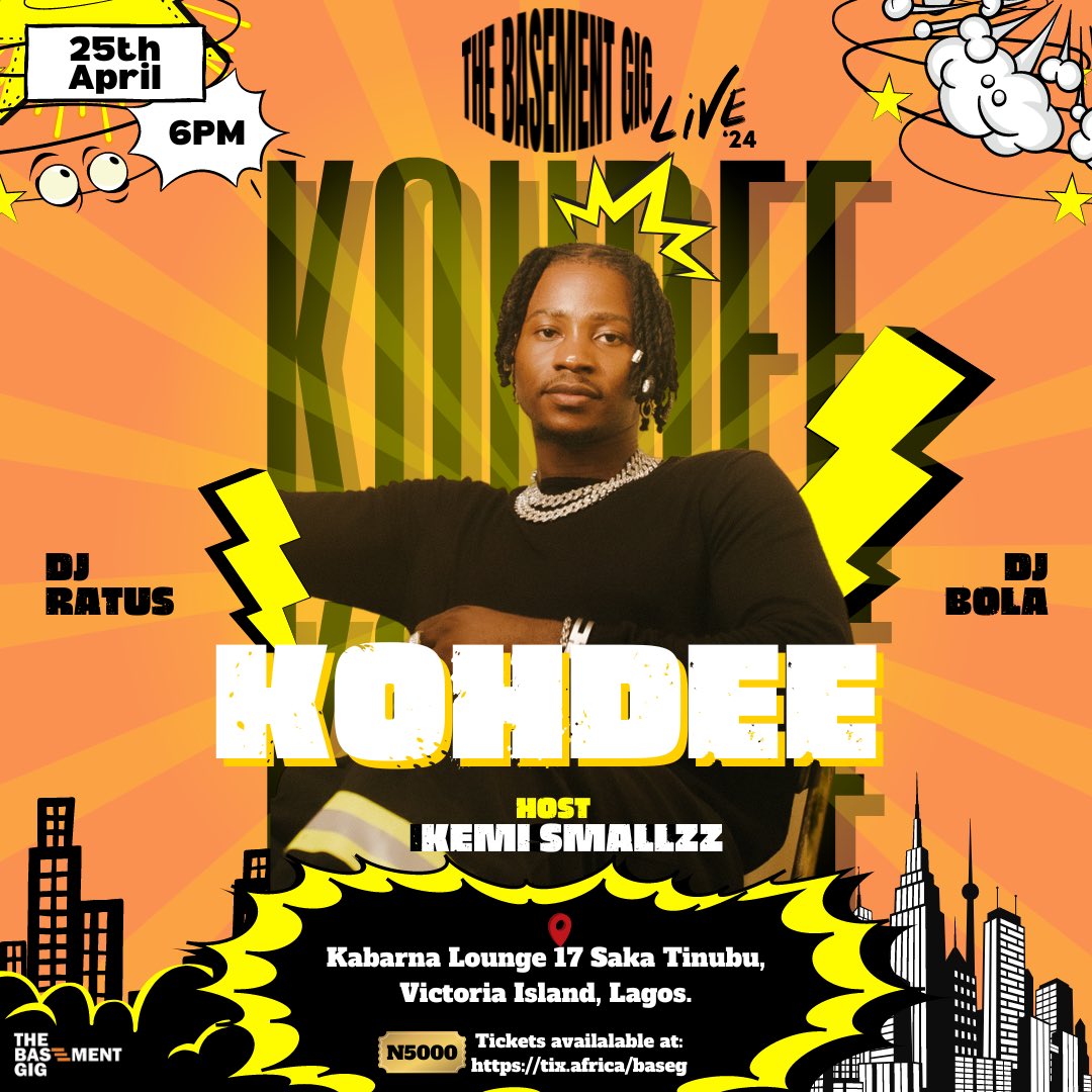 Revealing @Official_KOHDEE, a phenomenal artiste set to ignite #TheBasementGig stage on April 25th!💫 Each artiste brings a unique flair of musical and artistic brilliance. Tickets- 5k only! Tap the link tix.africa/baseg to secure your tickets now! ✨