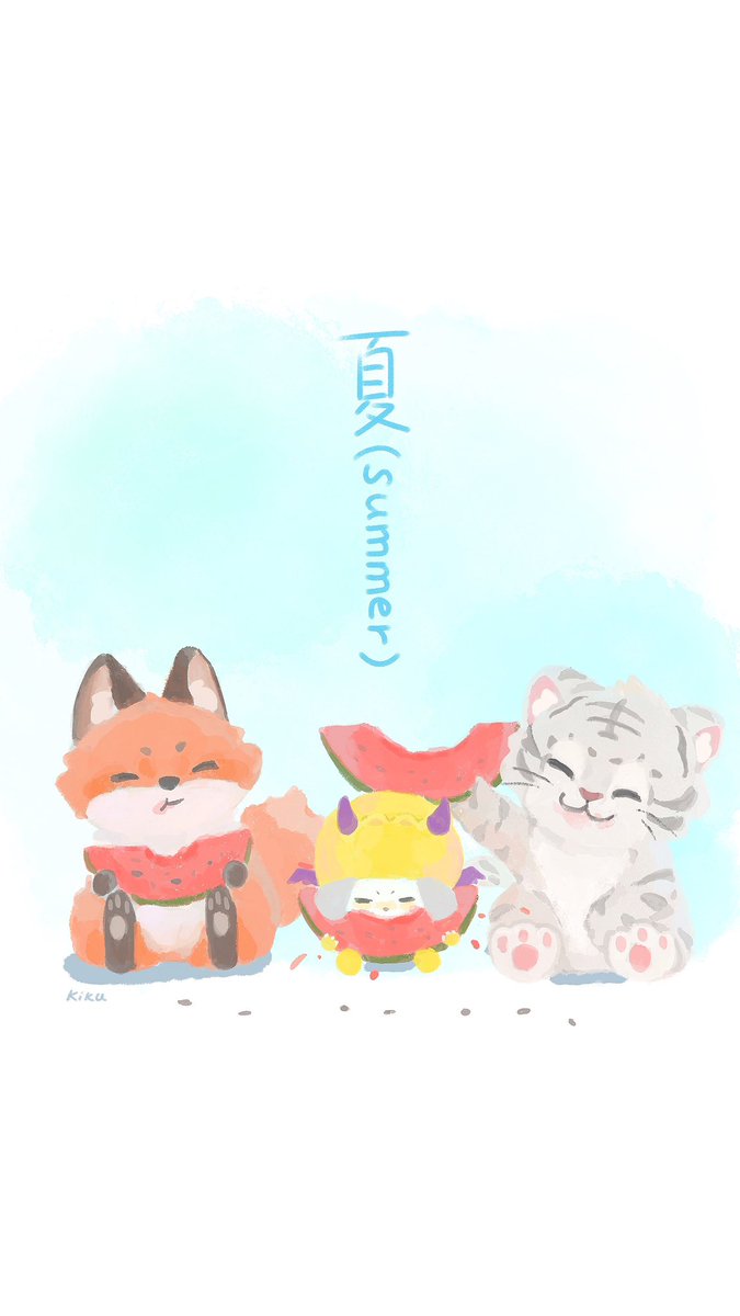 JunKiku_Y's tweet photo. #PerthChimo
#solcute
🦊🐯🍉
It's time for watermelon. https://t.co/M74C1kYEe1