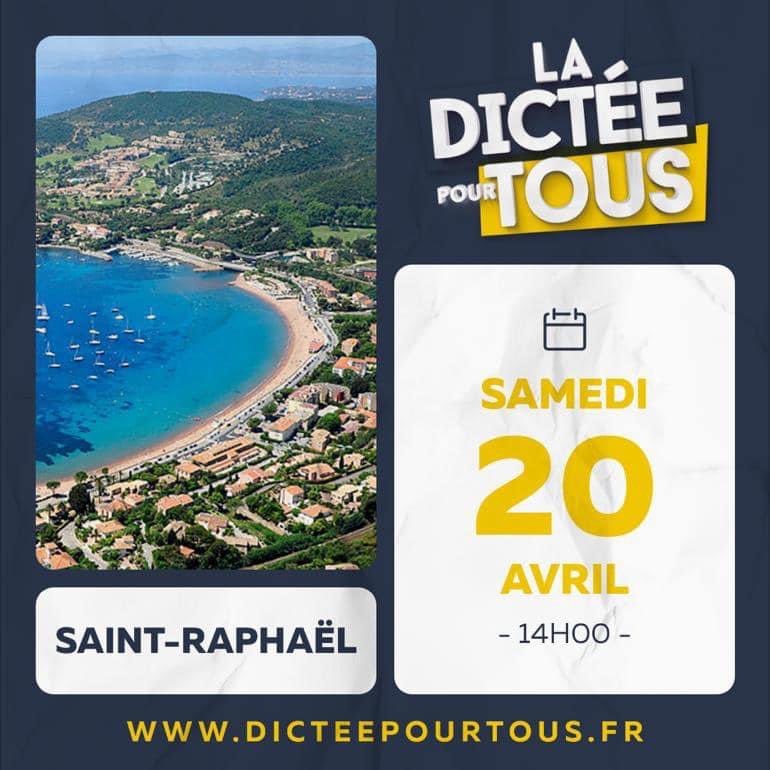 📍Saint-Raphaël 🗓samedi 20 avril à 14H00 📝 Nous sommes heureux de vous convier à une nouvelle édition de la @dicteepourtous , accompagnée d’une #remise de prix pour l’ensemble des participants. ➡️ #Gratuit et ouvert à tous ( primaire, collégiens, lycéens et adultes)