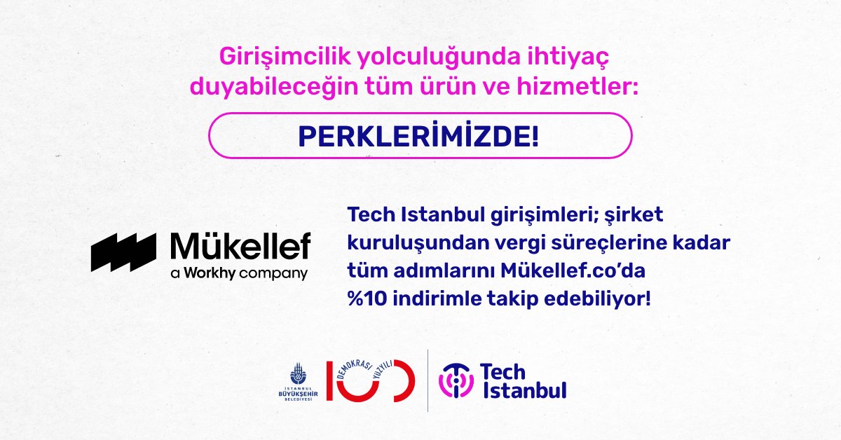 Tech Istanbul perklerinde neler var? 🤔

Şirket kurmak, finansal süreçleri yönetmek ve iş büyütmek için uçtan uca çözümler sunan @mukellefco'dan %10 indirimle yararlan.

Girişimcilik yolculuğunda ihtiyaç duyabileceğin ürün ve programlara ücretsiz ya da indirimli olarak erişebilme…