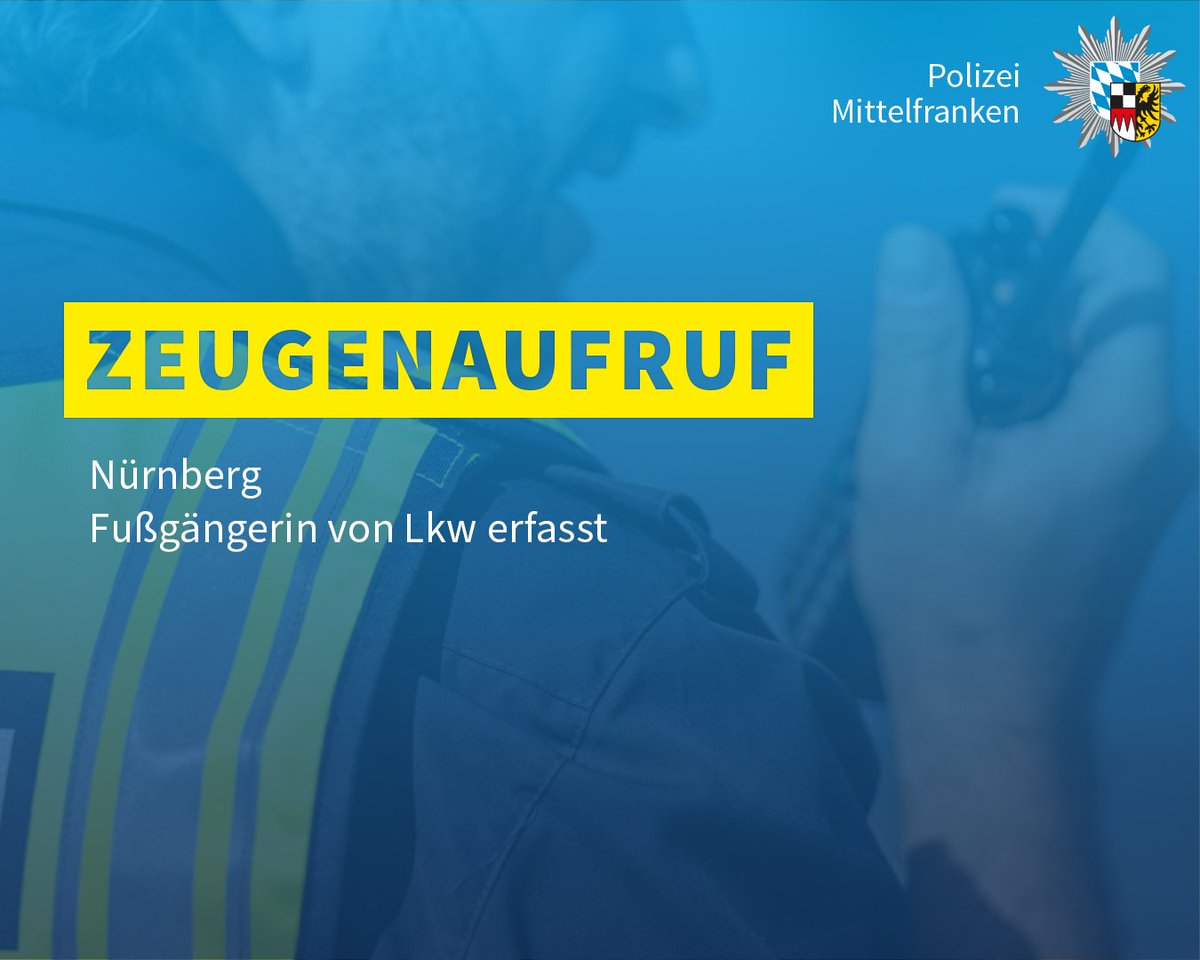 Eine Seniorin wurde am Donnerstagmittag (18.04.2024, 12:40 Uhr) von einem Lkw in der Äußeren Sulzbacher Straße in #Nürnberg erfasst. Die Frau erlitt schwere Verletzungen. Wir suchen nach Hinweisen zum Lkw. Mehr Infos: polizei.bayern.de/aktuelles/pres…