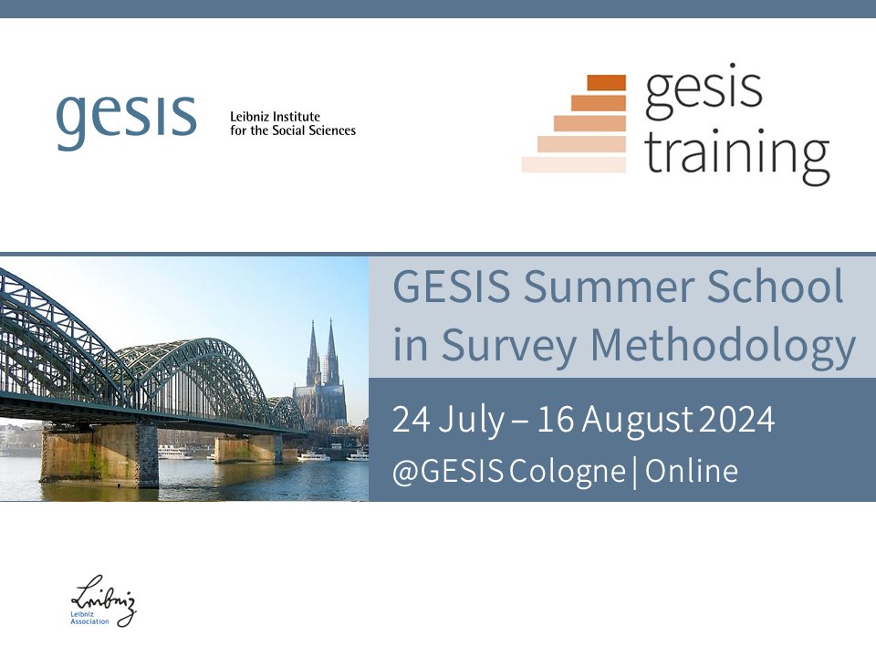 📣 Call: #GESISsummerschool scholarships sponsored by the European Survey Research Association (ESRA). 🤝 Thanks to our partner @ESRAsurvey, four scholarships (fee waivers) are available. 🗓️ Apply until 26 April 2024! 🌐 More information at gesis.org/en/gesis-train…