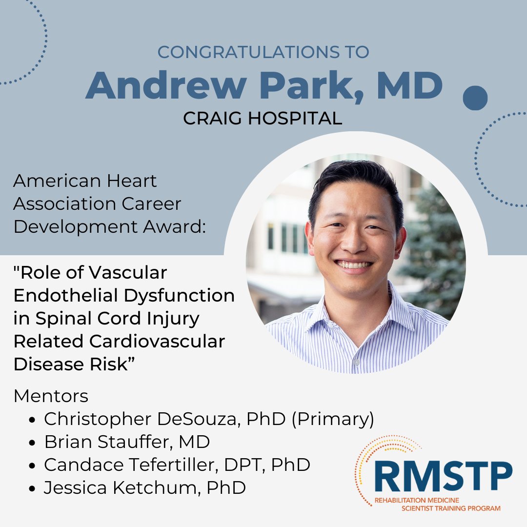 We'd like to give a special shoutout to AAP member and RMSTP participant Dr. Andrew Park of #CraigHospital for receiving a Career Development Grant from the #americanheartassociation - congratulations! 👏