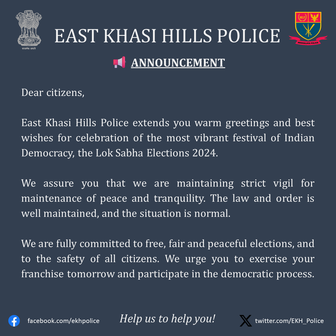 EKH_Police's tweet photo. #LokSabhaElection2024 

@lrbishnoiips @MeghalayaPolice @DC_EKH https://t.co/Zc3v4oCizy