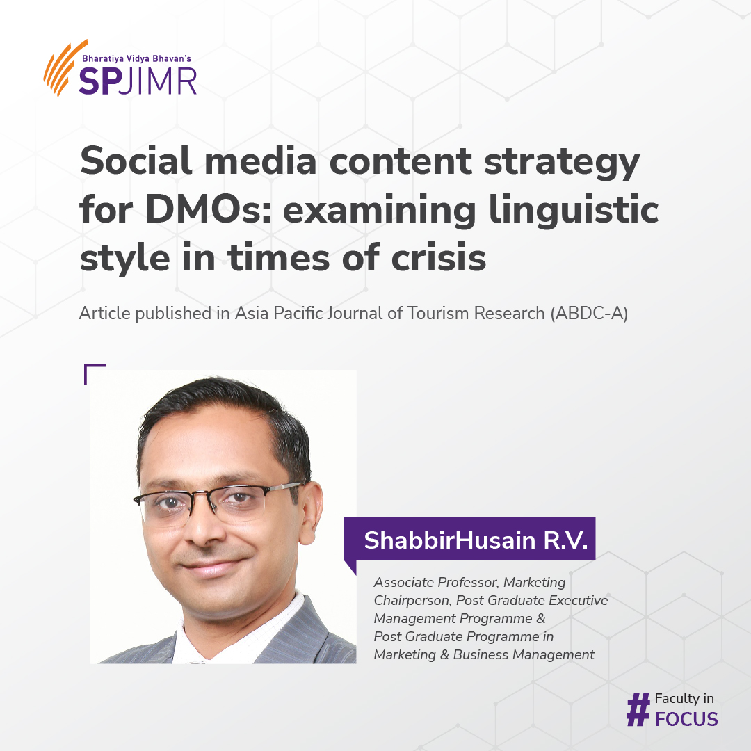 The study offers invaluable insights for DMOs aiming to optimise their social media strategies in these challenging times. Read more: doi.org/10.1080/109416… Explore SPJIMR Fellow Programme in Management (FPM): tinyurl.com/55jebj3r #IamSPJIMR #DMOs #socialmediaengagement