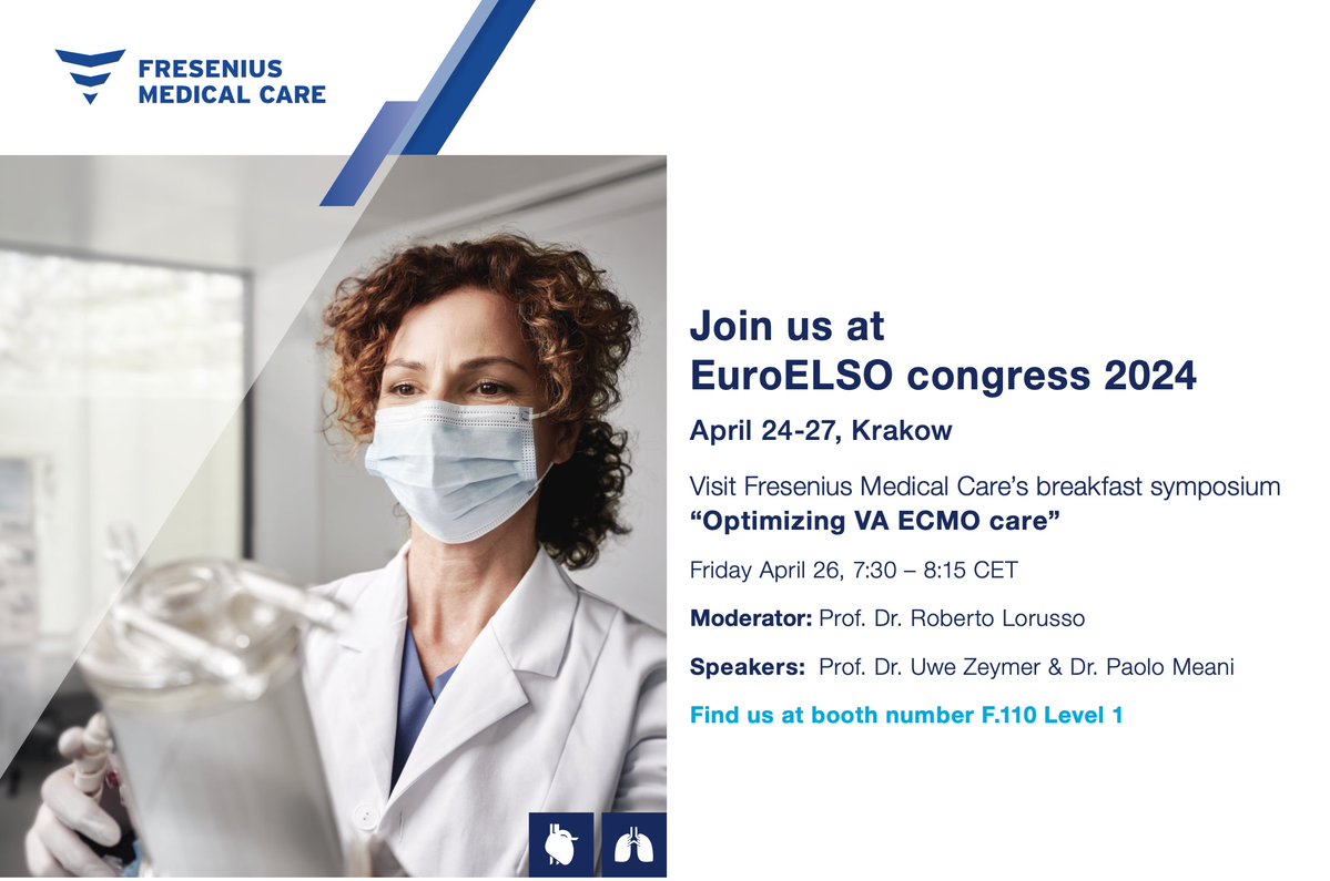 Interested in the latest advancements in VA-ECMO? Join the Breakfast Symposium hosted by @FMC_AG company at #EuroElso2024 Friday, April 26, 07:30 – 08:15 Learn more: iii.hm/1pil @EuroELSO #patientcare #ecmo
