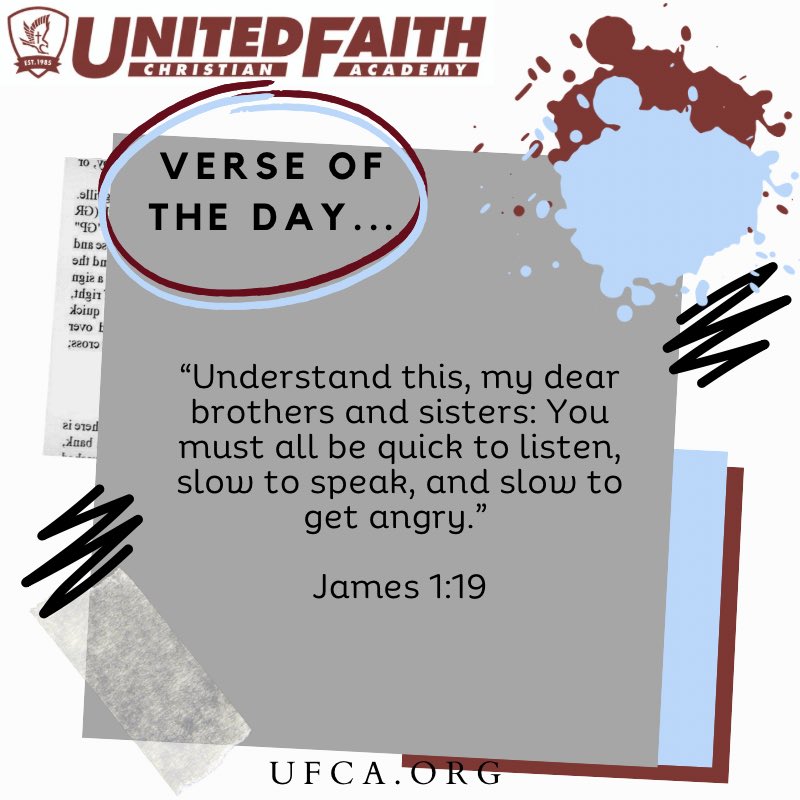 “Understand this, my dear brothers and sisters: You must all be quick to listen, slow to speak, and slow to get angry.” James 1:19 #ufca #falconfamily #votd